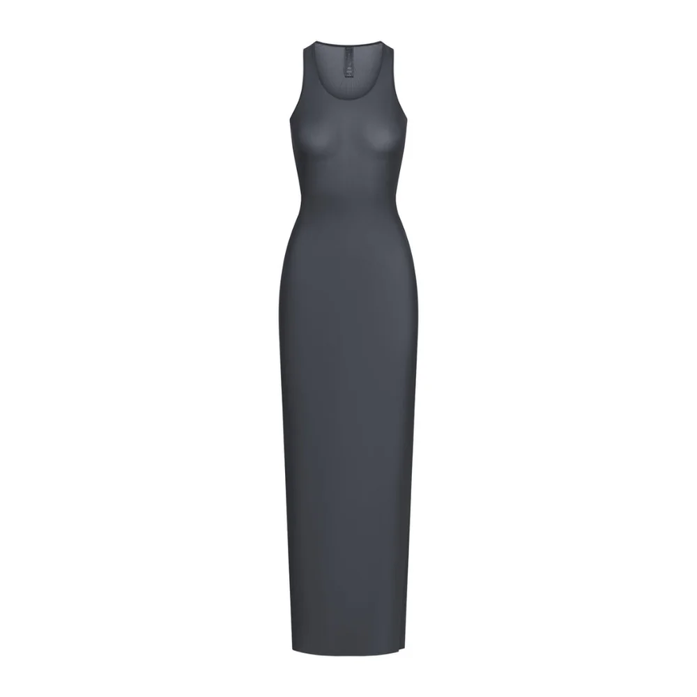 NWT SKIMS MESH LONG TANK DRESS IN GUNMETAL SIZE SMALL